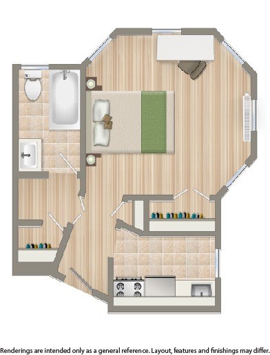 Floor plan for studio, 1 bath, 300 sqft